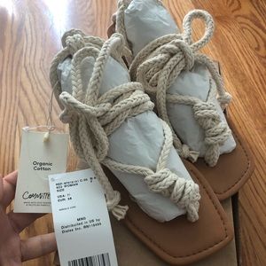 Mango Rope Tie up Sandals Natural 7.5